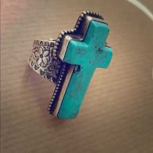 Sterling silver and turquoise cross ring